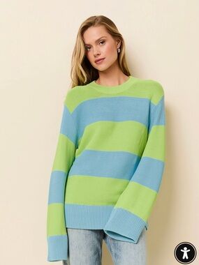 SOLID & STRIPED Tate Sweater Rugby Stripe Ocean Mist / Sour Apple